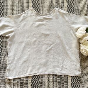 Flax Top Linen Lagenlook Short Sleeved Shirt Tan L